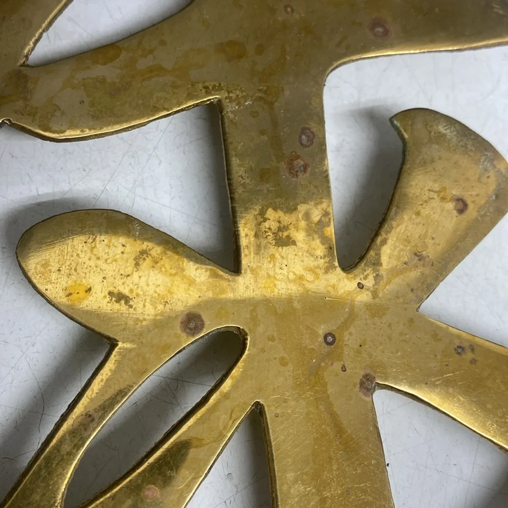 Brass Trivets Chinese Symbols Good Luck, Prosperity, Joy, Long Life Set of Four